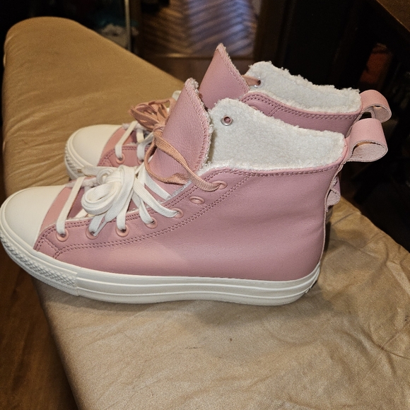 Converse Women's Chuck Taylor All Star Lift Leather Platform Shoes Pink A04256C - Picture 4 of 7